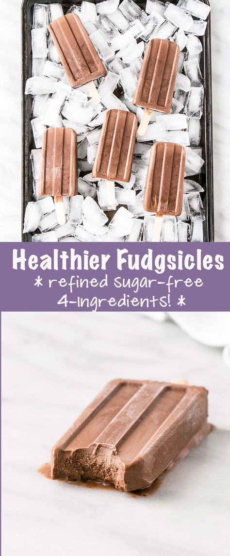 Healthier 4 Ingredient Homemade Fudgsicles. A dairy-free and vegan dessert, these healthier old-school treat are perfect for summer snacks, dessert, and come together in about 10 minutes before freezing.  #vegandessert #fudgsicle #chocolate Keto Bento, Homemade Fudgesicles, Adult Popsicles, Fudge Popsicles, 2 Ingredient Fudge, Pudding Pops, Frozen Treats Recipes, Chocolate Popsicles, Fudge Pops