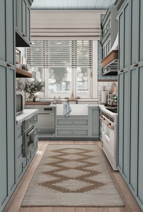 Brindleton Bay Kitchen ⚓ Sims 4 Houses Interior Living Rooms, Sims 4 Farmhouse Kitchen, Sims4 Farmhouse, Sims 4 Kitchen Wallpaper, Sims 4 House Furnished, Bloxburg Kitchen Ideas Aesthetic, Sims 4 Coastal House, Sims 4 Apartment Layout, House Cc Sims 4