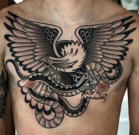 Traditional Eagle Stomach Tattoo, Traditional Tattoo Chest, Favorite Tattoos, Traditional Tattoo Ideas, Chest Ideas, Traditional Tattoo Sleeve, Eagle Tattoos, Stomach Tattoos, Traditional Tattoos