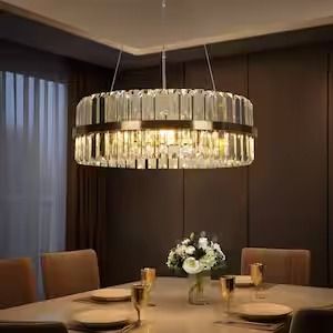 Modern 23.6 in. 6-Light Plated Brass Island Chandelier with Glam Crystal Drum Shades for Living Room, LED Compatible Led Crystal Chandelier, Glam Living Room, Modern Crystal Chandelier, European Home Decor, Crystal Lighting, Drum Chandelier, Hanging Light Fixtures, Chandelier Design, Gold Chandelier