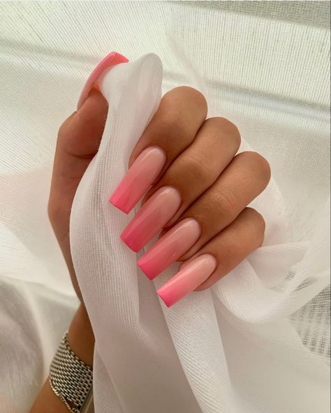 Long Nails Summer Design, Summer Nails Medium Length Square, Long Summer Nails Designs, Long Nails Ombre, Nails Summer Square, Long Nails For Summer, Pink Nails For Summer, Lilla Nails, Nails Ombre Pink