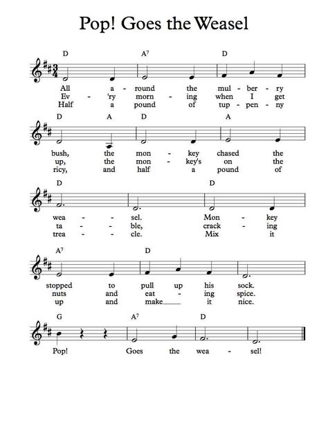 Nursery Rhymes Lyrics, Hymn Sheet Music, Camp Songs, Pop Goes The Weasel, Clarinet Sheet Music, Nursery Songs, Music Lessons For Kids, Ukulele Music, Great Song Lyrics