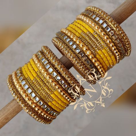 Embroidered Bangles, Colourful Bangles, Jewellery Roll, Haldi Outfits, Haldi Outfit, Colorful Bangles, Bridal Jewelery, Sally Hansen Nails, Silk Thread Bangles