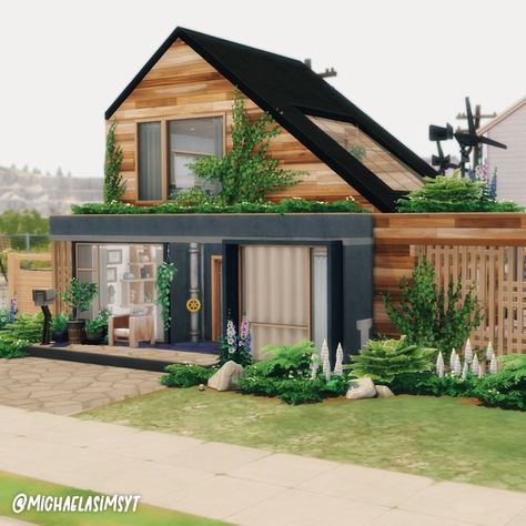 Eco House Exterior, Eco Home Exterior, Sims 4 Eco House, Modern Eco House, Eco Home, Sims 4 Speed Build, Sims 4 Family, Sims 4 House Plans, Harbor House