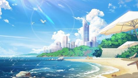 Gacha Backgrounds Outside, Anime Beach, Sea Explorer, Anime House, Anime Places, Anime City, Cute Laptop Wallpaper, City Background, City Drawing