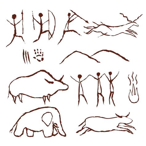 pintura rupestre antiguo arte símbolos Prehistoric Painting, Petroglyphs Art, Prehistoric Cave Paintings, Paleolithic Art, Ancient Drawings, Cave Drawings, Prehistoric Art, Silhouette Illustration, Hand Drawn Vector Illustrations