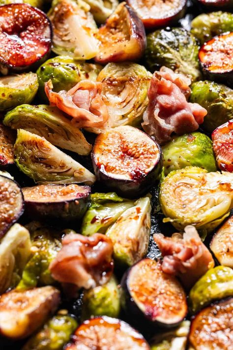 Roasted Figs with Brussels Sprouts and Prosciutto - California Grown Roasted Figs, Fall Dinners, Bread Soft, Fig Recipes, Baked Eggplant, Roasted Brussels Sprouts, Tenderloin Recipes, Fresh Figs, Central California