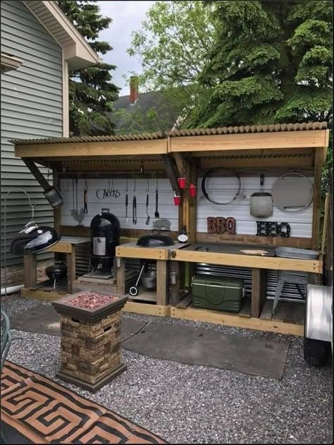 Outdoor Fryer Station, Outdoor Smoker Grill Area, Diy Grill Station, Outdoor Cooking Station, Patio Plan, Bbq Shed, Outdoor Smoker, Grilling Area, Outdoor Grill Station