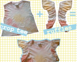 Diy Ruffle Sleeve Tshirt, Adding Ruffles To A Tee Shirt, Diy Ruffle Shirt, Ruffle Sleeve Shirt, Ruffle Sleeve Tutorial, Add Ruffles To Shirt Diy, Diy Ruffle Sleeve, Ruffle Sleeve Tshirt, Pillow Trim