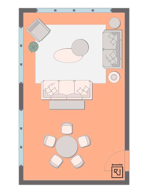 illustrated living room dining room combo layout Living Room Layout With Tv, Living Room Without Tv, Living Room Dining Room Combo Layout, Eclectic Modern Living Room, Living Dining Room Combo, Rectangular Living Room, Dining Room Layout, Living Room Floor Plans, Rectangular Living Rooms