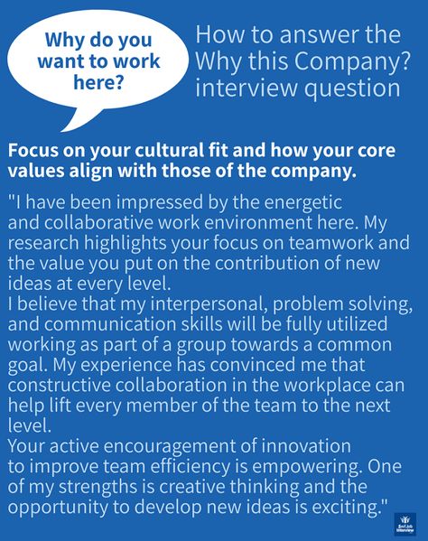 Why This Company? - good sample interview answers to Why do you want to work here? #interviews Customer Service Interview Questions And Answers, How To Answer Why Do You Want This Job, Why Are You A Good Fit For The Job, Why Do You Want This Job Answer, Why Should We Hire You Answer, Why Do You Want To Work Here Answers, Good Interview Answers, Best Interview Answers, Job Interview Prep