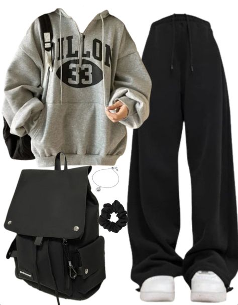 OOTD: Oversized Hoodie + Baggy Sweatpants + Backpack Winter Fits Sweatpants, Hoodie Style Outfits, Cute Baggy Fits, Baggy Athletic Outfits, Midsize Streetwear, How To Style Baggy Sweatpants, Oversized Hoodie And Sweatpants Outfit, Oversized Zip Hoodie Outfit, Outfit Ideas Baggy Clothes