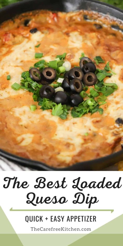 This Loaded Queso Dip is the ultimate game day appetizer. Packed full of ground beef, creamy queso, Rotel tomatoes, beans, and plenty of cheese, it’s a simple, hearty dip recipe that everyone loves. #thecarefreekitchen #queso #dip #texmex #appetizer #gameday #rotel #cowboyqueso #cheese #snacks Loaded Queso Dip, Cowboy Queso Dip, Loaded Queso, Cowboy Queso, Refried Bean Dip, Best Pot Roast, Queso Dip Recipes, Spicy Dip, Queso Recipe