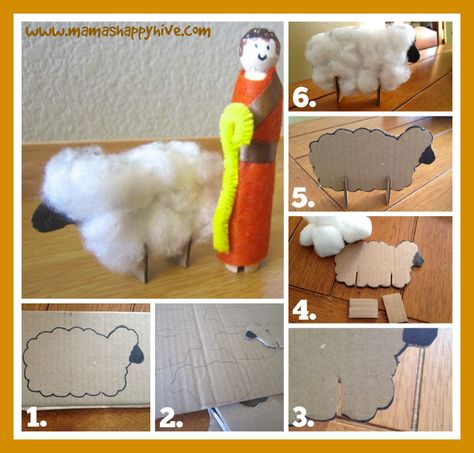 Sheep Props For Play, Cardboard Sheep Prop, Kashmiri Decor, Diy Sheep Craft, Sheep Crafts For Kids, Diy Sheep, Biblical Christmas, Cardboard Animals, Bible Crafts Sunday School