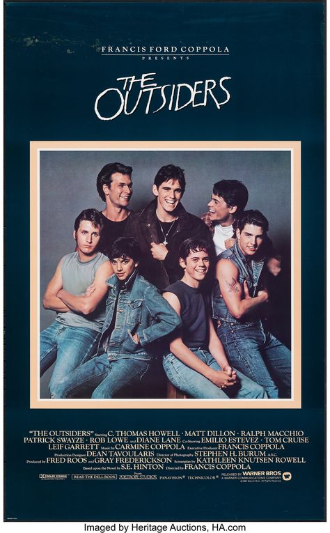 World's Largest Collectibles Auctioneer The Outsiders Movie Poster, Outsiders Movie Poster, The Outsiders Movie, Outsiders Movie, Posters Decor, Old Movie Poster, The Outsiders 1983, Iconic Movie Posters, Old Movie