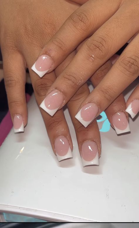 White Shirt French Tip Nails, French Nails Square Short, Shirt French Tip Nails, Short White French Tip Nails, Short Acrylic Nails French Tip, Short Nails French Tip, Boho Nails, Acrylic Toe Nails, Gel Acrylic Nails