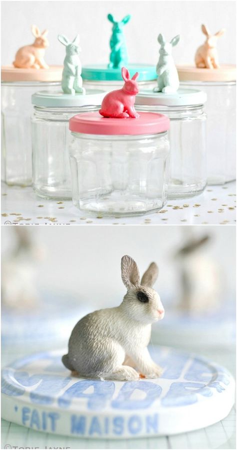 Bunny Jar Toppers Easter Jars Ideas, Easter Diy Projects, Easter Jars, Easter Mason Jar Crafts, Crafts For Gifts, Keto Easter, Jar Toppers, Easter Things, Easter Mason Jars