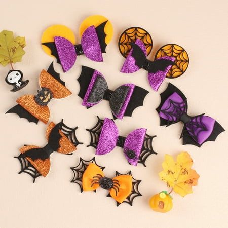 Description Decorate your kids' Halloween outfit with our Halloween hair bow clips, make your kids attractive for the Halloween party. These Halloween hair bow clips are perfect for Halloween party, with Halloween theme design, with spider, pumpkin, bat elements. Features -Color:Assorted color -Material:Artificial leather, metal, fabric -Size:10.00X5.00X1.00cm/3.93X1.97X0.39in -Provide you enough quantity and rich styles for kids dressing up needs, or you can share the Halloween bow clips with y Fall Hair Bows, Character Hair Bows, Faux Leather Bows, Spider Pumpkin, Fall Hair Bow, Halloween Hair Clips, Halloween Hair Bows, Halloween Accessories Hair, Spoiled Kids