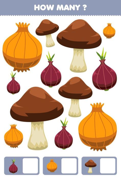 Mushroom Shallot, Cartoon Vegetables, Activity For Preschool, Vegetable Cartoon, Counting Activity, Game For Children, Counting Activities, Wedding People, Heart Tree