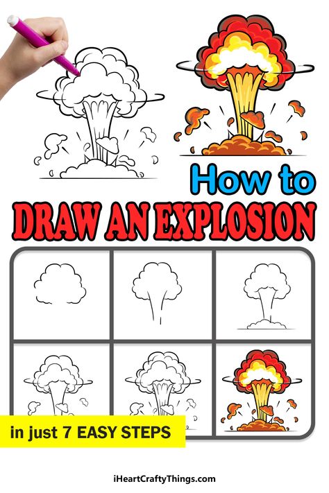 Explosion Drawing Easy, How To Draw Tutorials Step By Step, Cartoon Explosion, Explosion Drawing, Drawing Lessons For Kids, Drawing Cartoon Faces, Draw Cartoon, Drawing Tutorials For Beginners, Drawing Tutorials For Kids