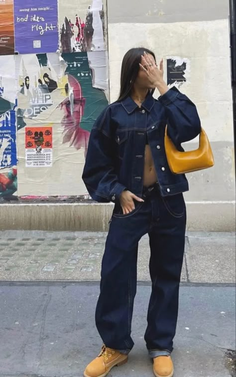 Full Denim Outfit Aesthetic, Street Style Jordans, Finding Style Aesthetic, Fits With Dark Blue Jeans, Dark Wash Blue Jeans Outfit, American Japanese Style, Wind Breaker Outfit Aesthetic, Jean Bleu Outfit, R B Outfit