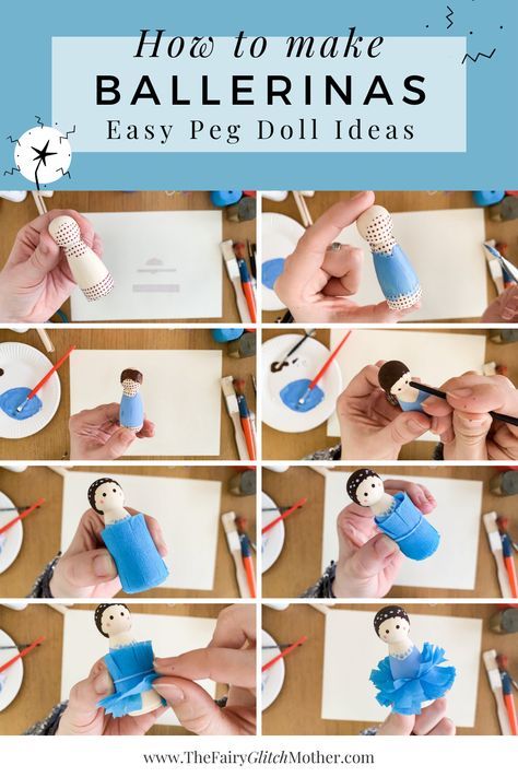 Diy Peg Dolls Simple, Peg Doll Ballerina, Peg Doll House Diy, Fairy Peg Doll Diy, How To Make Peg Dolls, Wood Peg Doll Ideas, How To Paint Wooden Peg Dolls, Peg Dolls Ideas Easy, Wooden Peg Doll Ideas