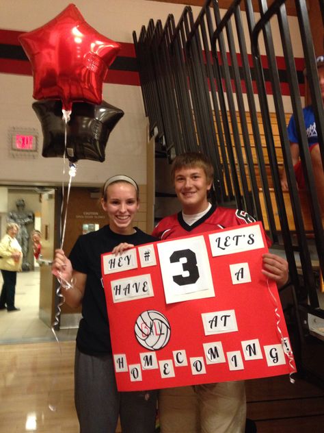 Perfect way to ask a volleyball player to homecoming! Don't forget the balloons! Hoco Posters Volleyball, Homecoming Poster Ideas Volleyball, Volleyball Hoco Posters, Homecoming Volleyball Proposals, Hoco Volleyball Proposals Ideas, Hoco Poster Ideas Volleyball, Hoco Signs Volleyball, Volleyball Homecoming Proposal Ideas, Homecoming Proposal Volleyball