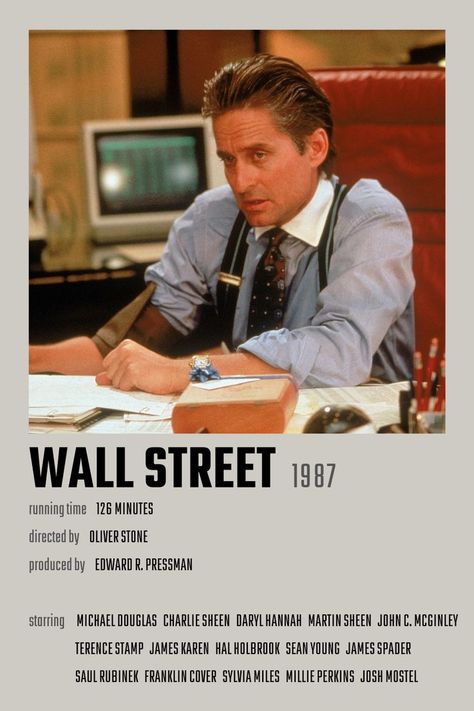 Wall Street Movie Poster Wall Street Movie, Terence Stamp, Netflix Hacks, Sean Young, Daryl Hannah, Oliver Stone, Martin Sheen, James Spader, Charlie Sheen