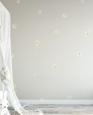 SHOP White & Yellow Daisies Flower Fabric Peel & Stick Wall Decal Colourful Room, Styled Bedroom, Rainbow Decal, Fabric Wall Decor, Boho Style Bedroom, Country Wall Decor, Fabric Wall Decals, Yellow Daisies, Paint Types