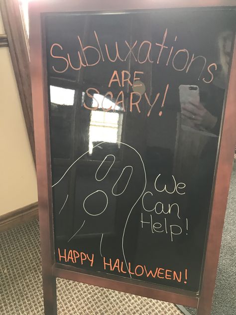 Chiropractic Halloween Humor, October Chiropractic Boards, Fall Chiropractic Quotes, Halloween Chiropractic Boards, Chiropractic Chalkboard Ideas, Chiropractic Board Ideas, Fall Chiropractic Boards, Halloween Chiropractic, Chiropractic Halloween