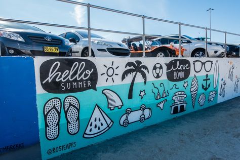 Beach Graffiti, Jazz Design, Bondi Rescue, Graffiti Illustration, Mood Images, Lake Beach, Beach Shack, Murals Street Art, Bondi Beach