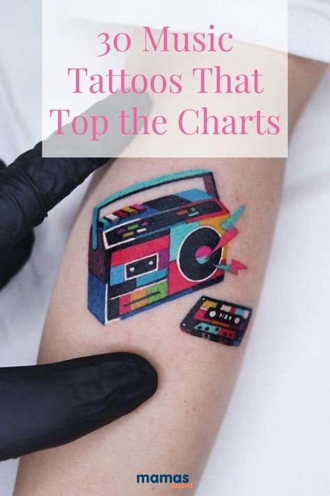 30 Music Tattoo Ideas That Truly Slap Tattoos For Concert Lovers, Concert Inspired Tattoos, Musical Inspired Tattoos, Live Music Tattoo, Spotify Tattoo Ideas, Song Related Tattoos, Music Band Tattoo Designs, Music Couple Tattoos, Best Friend Music Tattoos