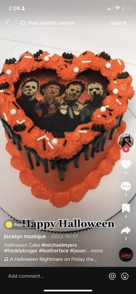 Slasher Cake Ideas, Scream Ghostface Birthday Cake, Slasher Birthday Cake, Ghostface Cake Aesthetic, Friday The 13th Cake, Scream Birthday Cake Girl, Horror Cake Ideas, Dead By Daylight Cake, Horror Bday Cake