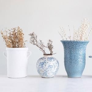 Harlan Terracotta Vase – Paynes Gray Large Coastal Ceramic Vase, Aqua Floor Vase, Blue And White Vase With Three Birds, Crackle Glaze Vase, Distressed Ceramic Vase, Vernon Bc, Terracotta Vase, Terra Cotta, White Material