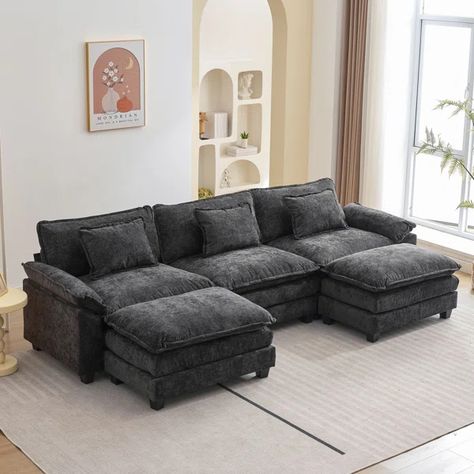 120” Comfy Cloud Couch U Shaped Sectional Sofa with Two Ottomans Cloud Couch Sectional, St Louis Apartment, Sofa Comfy, Ottoman Black, Cloud Couch, Deep Couch, U Shaped Sectional Sofa, Sofa With Ottoman, Couch With Ottoman