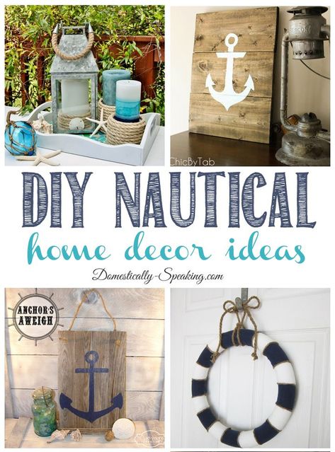 DIY Nautical Home Decor Ideas from Inspire Me Monday #DIYHomeDecorBeach Nautical Diy Projects, Diy Nautical Wall Decor, Nautical Bathrooms Ideas, Diy Beach Furniture, Nautical Wall Decor Ideas, Nautical Bathroom Colors, Nautical Patio Decorating Ideas, Bathroom Nautical Theme, Nautical Home Decor Coastal Style