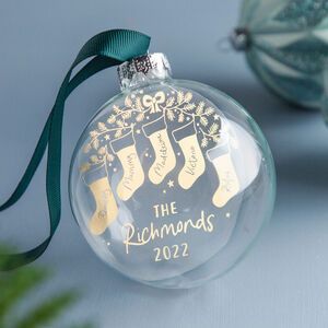 Christmas Tree Decorations | Unique & Personalised Xmas Baubles Christmas Foliage, Glass Christmas Baubles, Family Christmas Stockings, Cricut Christmas Ideas, Stocking Designs, Idee Cricut, Personalised Christmas Baubles, Projets Cricut, Glass Bauble