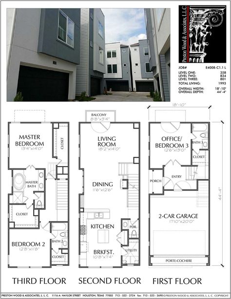 Townhouse Plans Layout, 3 Story Townhouse, Narrow Townhouse, Beautiful House Designs, Townhouse Development, Townhouse Plans, Town House Plans, 3 Storey House Design, Narrow House Designs