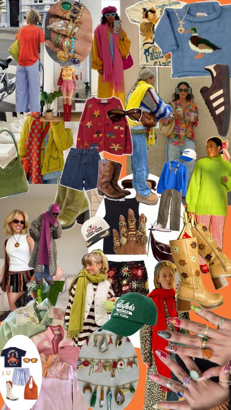 Chunky, colourful, fun, funky, fashion, styling Funky Winter Fashion, Winter Funky Outfits, Funky Art Teacher Outfits, Colourful Fashion Aesthetic, Eclectic Maximalism Fashion, Colourful Clothes Aesthetic, Color Theory Fashion, Funky Winter Outfits, Quirky Fashion Aesthetic