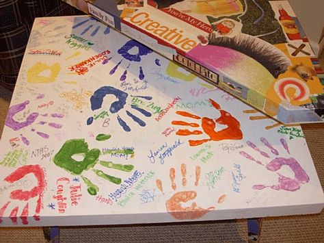 Your kids and all their friends hand print and signature table Hand Prints, Footprint Art, Handprint Crafts, Handprint Art, Room Decorating, Preschool Fun, Hand Print, Projects For Kids, Furniture Makeover