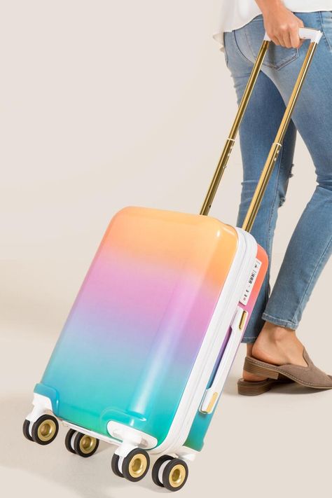 pastel rainbow suitcase #ad Betsey Johnson Luggage, Honeymoon Packing List, Honeymoon Packing, Cute Suitcases, Cool School Supplies, Practical Wedding, Suitcase Bag, Travel Bag Organization, Pastel Stripes