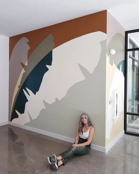 Urban Murals Ideas, Monochromatic Mural, Hand Painted Murals For Home, Painted Ceiling Mural, Liz Kamarul, Abstract Mural, Joshua Tree House, Wall Murals Diy, Modern Wallpaper Designs