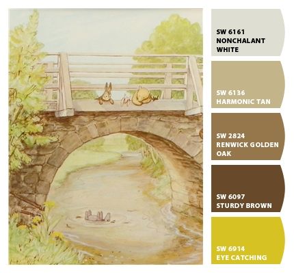 Paint colors from Chip It! by Sherwin-Williams Winnie The Pooh Nursery Paint Colors, Winnie The Pooh Color Scheme, Winnie The Pooh Palette, Winnie The Pooh Color Palettes, Hundred Acre Woods Nursery Mural, 100 Acre Wood Map, Winnie The Pooh Wall Art, Adventure House, Winnie The Pooh Art