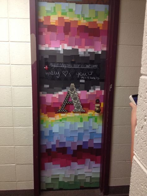 College dorm door idea, take paint chips and have them fade into other colors, super cheap College Dorm Door, Door Decorations College, Christmas Dorm, Dorm Door Decorations, Dorm Room Doors, Dorm Door, Christmas Door Decoration, College Room, Paint Chip