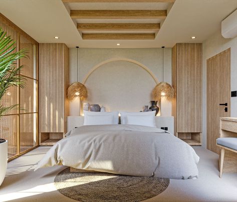 Modern Mediterranean Bedroom, Bali Bedroom, Mediterranean Bedroom, Bali Style Home, Natural Bedroom Decor, Mediterranean Interior Design, Natural Bedroom, Tropical Interior, Mediterranean Interior