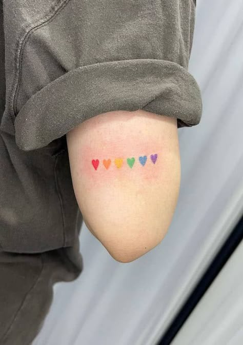 Rainbow Heart Tattoo, Writer Tattoo, Literary Tattoo, Lgbt Tattoo, Small Colorful Tattoos, Pride Tattoo, Heart Temporary Tattoos, Elbow Tattoo, Rainbow Tattoos