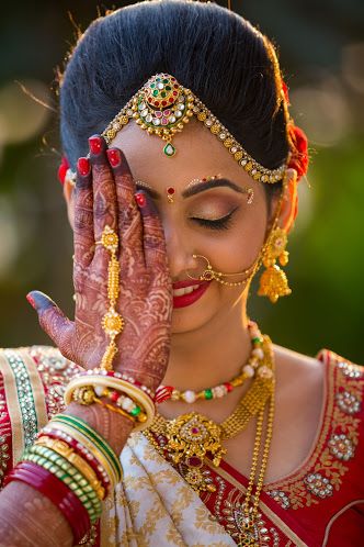 Shalin Media Arts "Portfolio" Bridal Makeup - Bride Wearing a Gold Choker with a Green Emerald and Bronze Makeup, Gold Jewelry Tikka. WeddingNet #weddingnet #indianwedding #makeupandhair #weddingmakeup #weddinghair #hairbun #maangtikka #jewelry #goldjewelry Gujarati Bride Makeup, Arts Portfolio, Gujarati Bride, Indian Bride Makeup, Makeup Gold, Hair Styels, Eyebrow Design, Samantha Images, Krishna Mantra