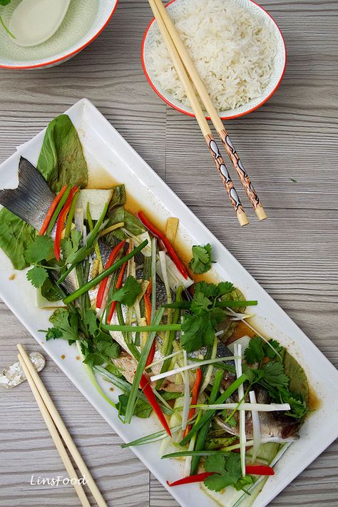 Chinese steamed fish with vegetables