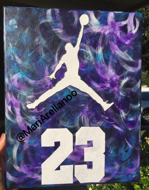 Michael Jordan's jumpman canvas painting #Air #Jordans #Shoes #Canvas #Boys #LebronJames Nike Shoe Canvas Painting, Michael Jordan Painting Canvases, Easy Painting Ideas On Canvas For Men, Jordan Painting Canvases, Jordan Canvas Painting, Basketball Painting Ideas On Canvas, Basketball Painting Ideas, Michael Jordan Painting, Basketball Canvas Painting