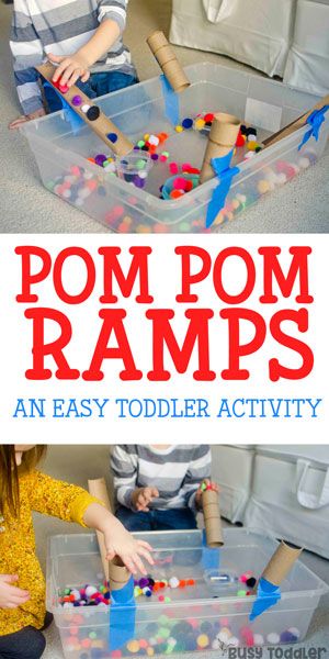 Make some Pom-Pom ramps this fall! A great STEM activity for toddlers and preschool kids during a rainy day, STEM centers! #STEMforkids #rainydayfun Diy Toys For Toddlers, Toddler Stem, Maluchy Montessori, Preschool Stem, Indoor Activities For Toddlers, Activity For Toddlers, Easy Toddler Activities, Preschool Centers, Toddler Activity